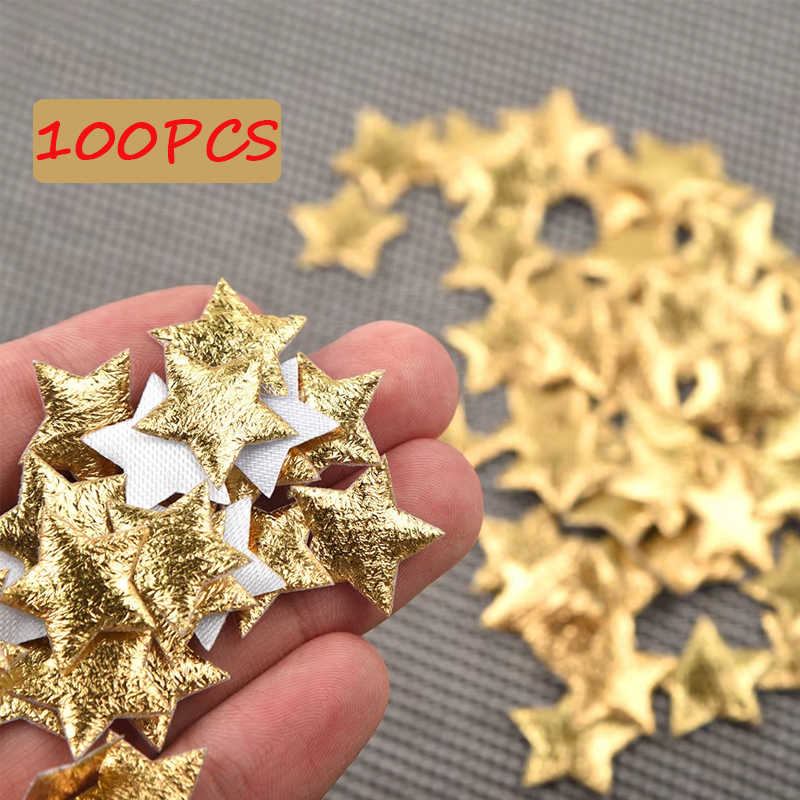 Embellishments For Scrapbooking - 100 ชิ้น ดาวสีทอง/สีเงิน สำหรับตกแต่งงานปาร์ตี้คริสต์มาส ดาวทำจากโฟม ผ้า