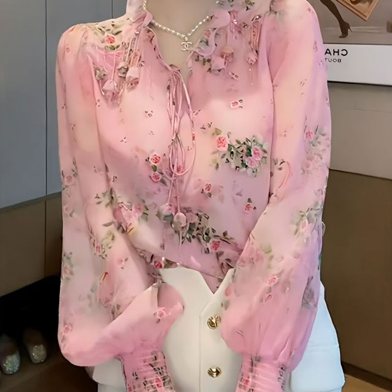 Tassel Fringe Trim - เสื้อเบลาส์พิมพ์ลายดอกไม้แบบเกาหลีพู่แฟชั่นสามมิติสำหรับตกแต่งเสื้อผ้าผู้หญิงเสื้อสายรูดคอวีฤดูใบไม้ผลิ