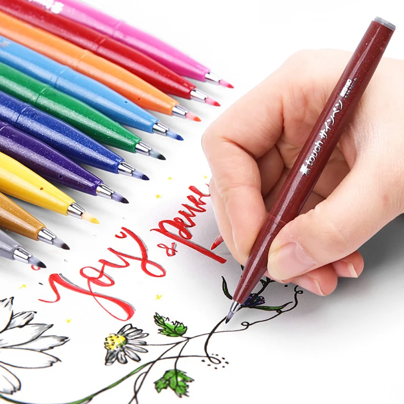 Pentel Pen Sign Pen - ชุดปากกาพู่กันสัมผัส Pentel ญี่ปุ่น 12 สี ปากกาคัดลายมือ