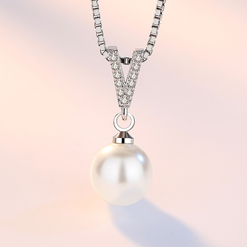 Pearl Trim Chain - สร้อยคอเงินแท้ 925 ประดับจี้มุกน้ำจืดสำหรับผู้หญิง เครื่องประดับงานแต่งงาน งานหมั้น ของขวัญงานเลี้ยง