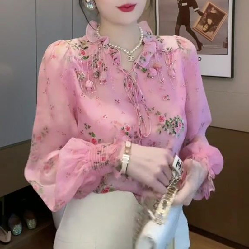 เสื้อเบลาส์พิมพ์ลายดอกไม้แบบเก - Tassel Fringe Trim บทวิจารณ์และราคา