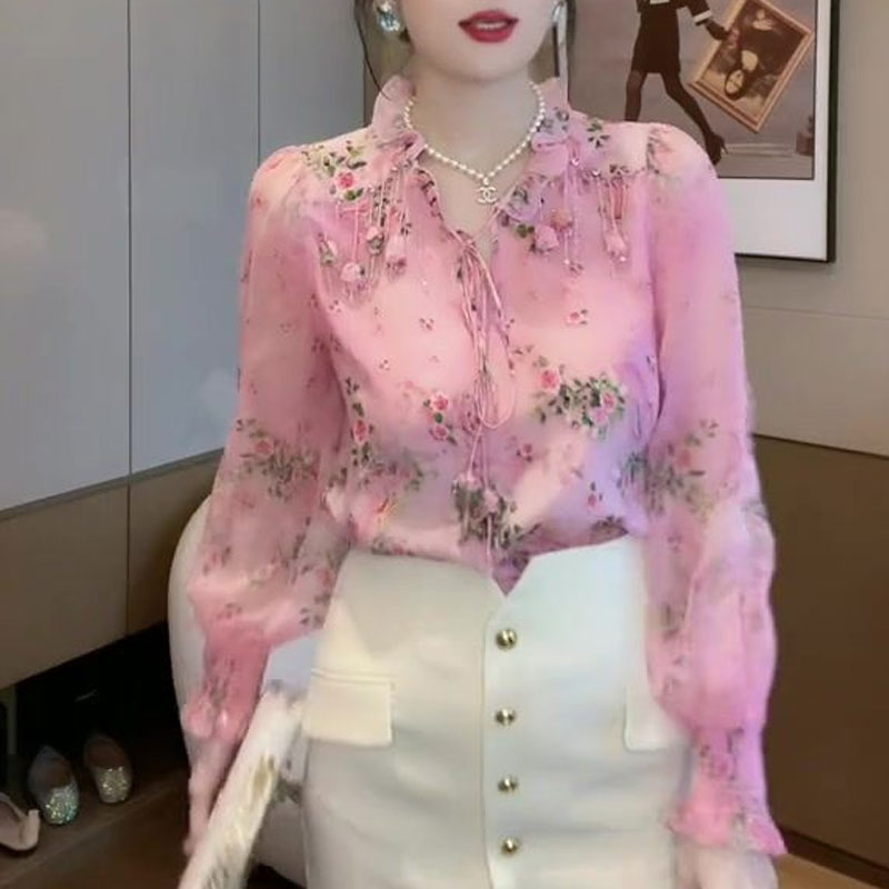เสื้อเบลาส์พิมพ์ลายดอกไม้แบบเก - Tassel Fringe Trim บทวิจารณ์และราคา